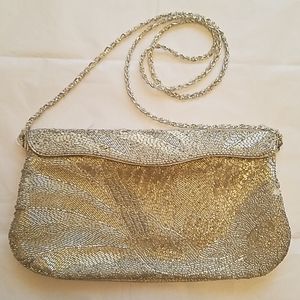 Vintage beaded Evening bag white and silver$39